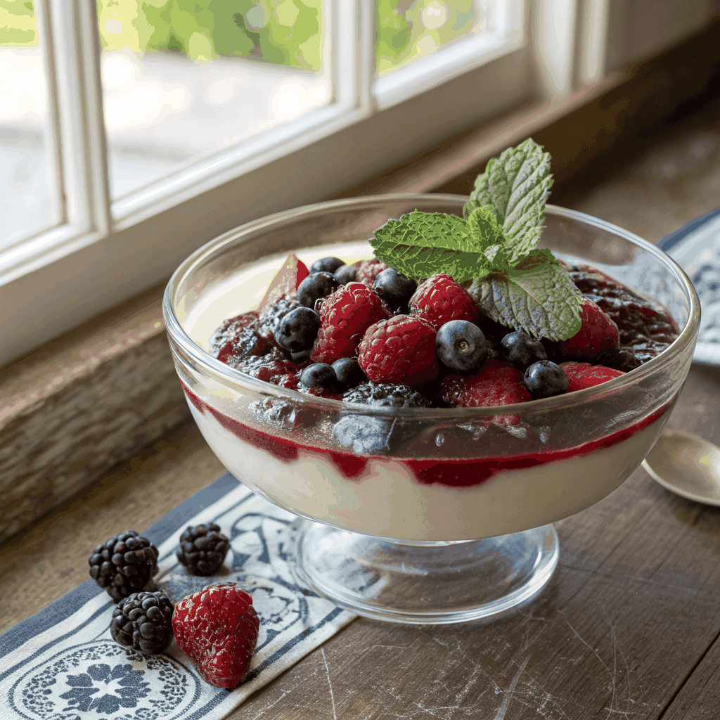 Panna cotta with fig and pistachio
